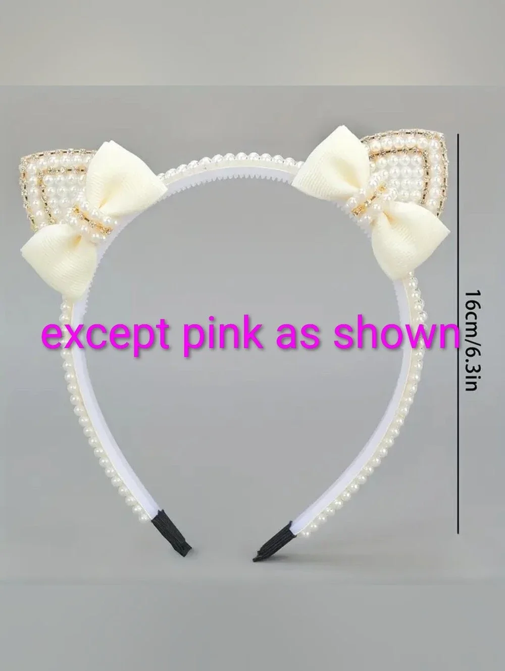 Pink Pearl Bow Cat-Ear Headband